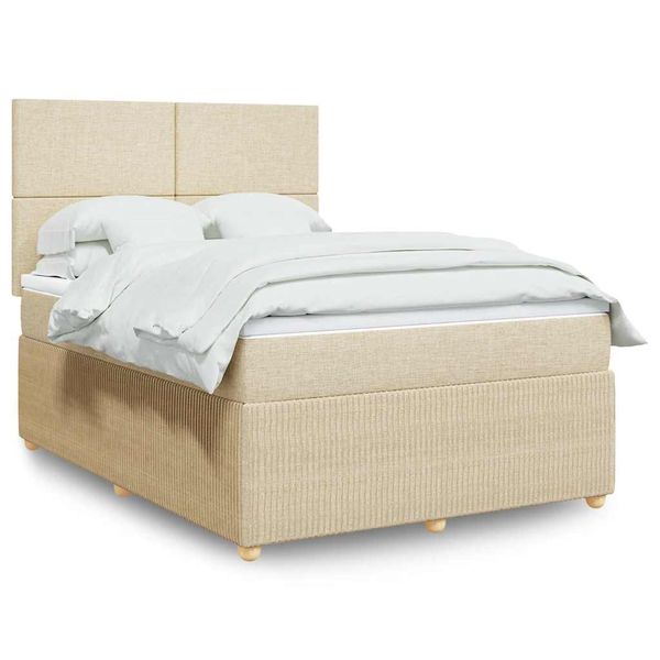 vidaXL Posteľný rám boxspring s matracom krémový 140x200 cm látka