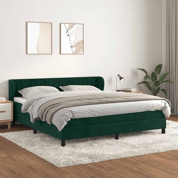 vidaXL Posteľný rám boxsping s matracom tmavozelený 160x200 cm zamat