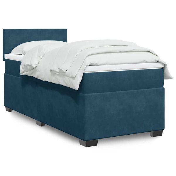 vidaXL Posteľný rám boxsping s matracom tmavomodrý 90x200 cm zamat