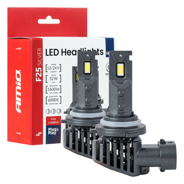 LED žiarovky hlavného svietenia Séria F25 SILVER FULL CANBUS HB4 9006 52W 12V 24V AMiO-04707
