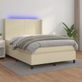 vidaXL Boxspring posteľ s matracom a LED krémová 140x190 cm umelá koža