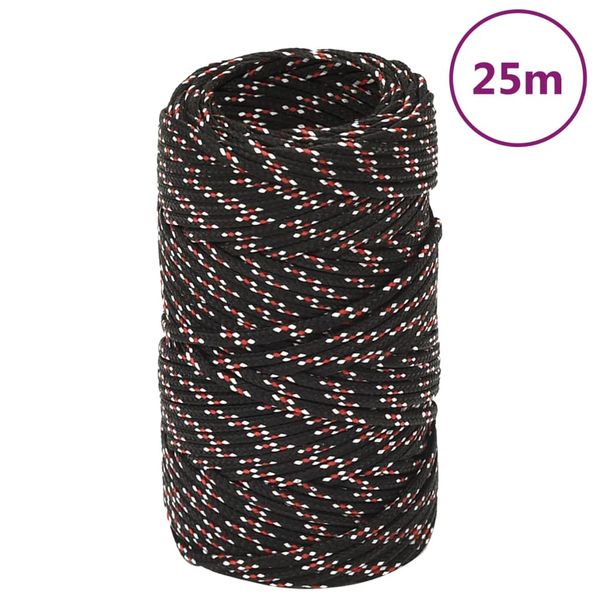 vidaXL Lodné lano čierne 2 mm 25 m polypropylén