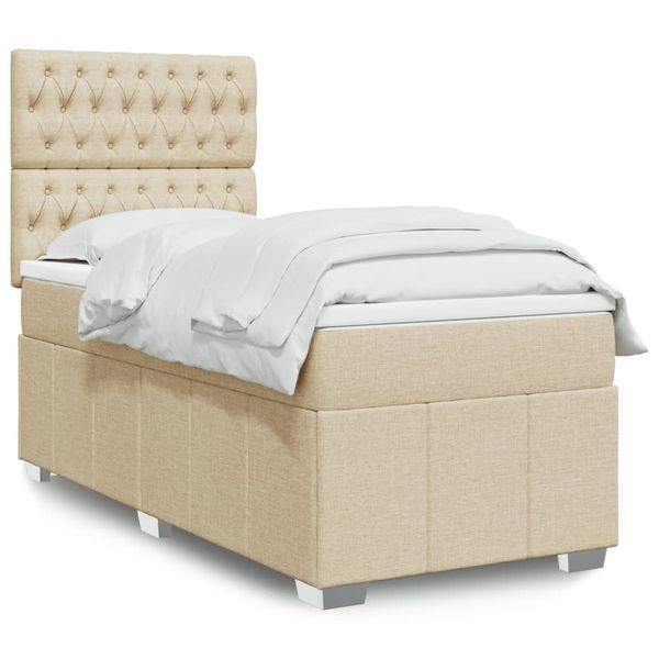 vidaXL Posteľný rám boxspring s matracom krémový 90x190 cm látka