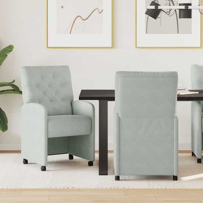 vidaXL Jedálenské stoličky na kolieskach 2 pcs Svetlosivá Zamat