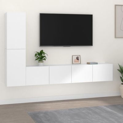 vidaXL 4-dielna súprava TV skriniek biela spracované drevo