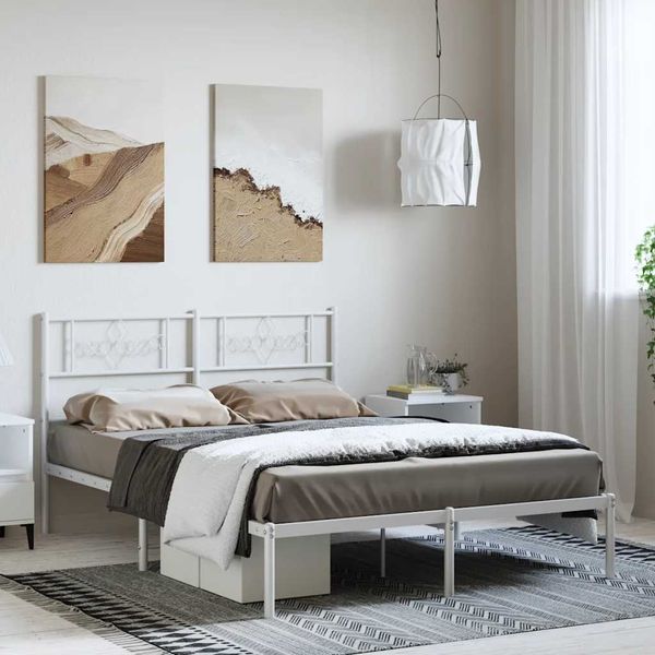 vidaXL Kovový rám postele s čelom biely 150x200 cm