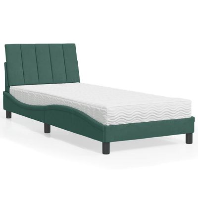 vidaXL Posteľ s matracom Hanko tmavozelený 90x190 cm zamat