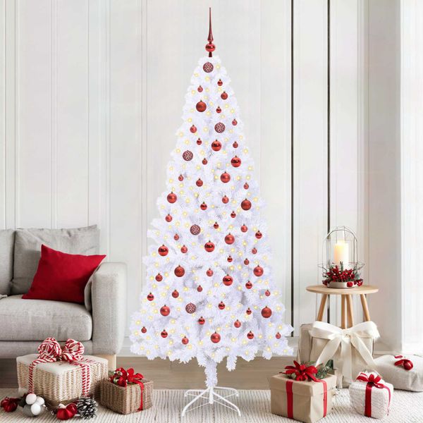 vidaXL Umelý vianočný stromček s 300 LED-i Biela 210 cm PVC a oceľ