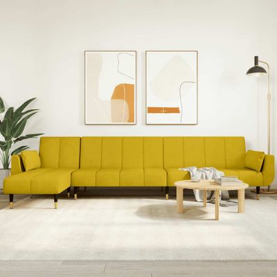 vidaXL Pohovka v tvare L žltá 275x140x70 cm zamat