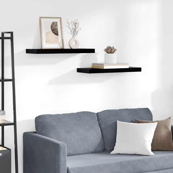 vidaXL Plávajúce nástenné police 2ks, lesklé čierne 60x23,5x3,8cm, MDF