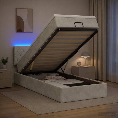 vidaXL Ottoman posteľ s matracom a LED Svetlosivá 100 x 200 cm Zamat