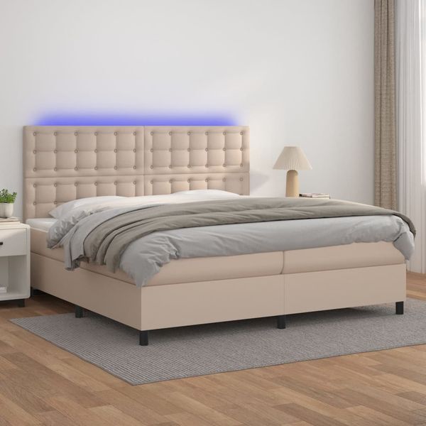 vidaXL Boxspring posteľ matrac a LED kapučínová 200x200 cm umelá koža