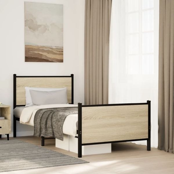 vidaXL Kovový posteľný rám bez matraca dub sonoma 90x200 cm