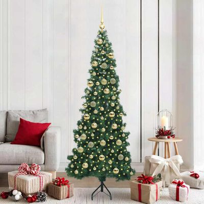 vidaXL Rohový umelý vianočný strom s 300 LED-i Zelená 210 cm PVC a kov