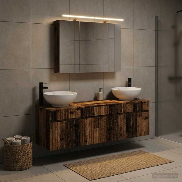vidaXL Set kabinetov do kúpeľne 4 pcs Staré drevo 100 x 14,5 x 70 cm