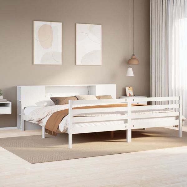 vidaXL Posteľ s knižnicou bez matraca biela 200x200cm borovicový masív