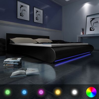 vidaXL Posteľ+matrac, pamäťová pena, LED, čierna, umelá koža 180x200cm