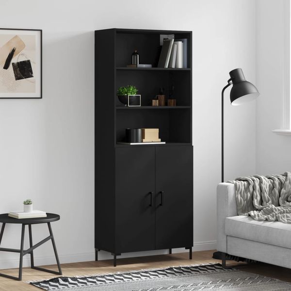 vidaXL Vysoká skrinka čierna 69,5x34x180 cm spracované drevo