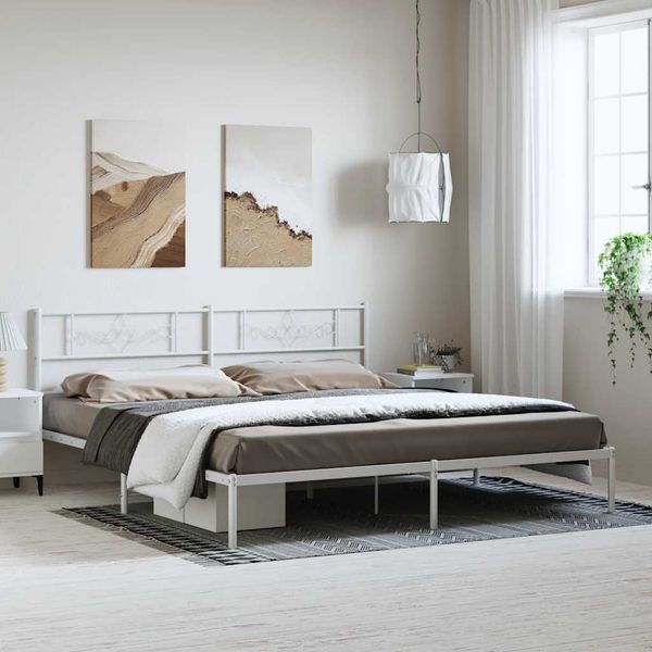 vidaXL Kovový rám postele s čelom biely 183x213 cm