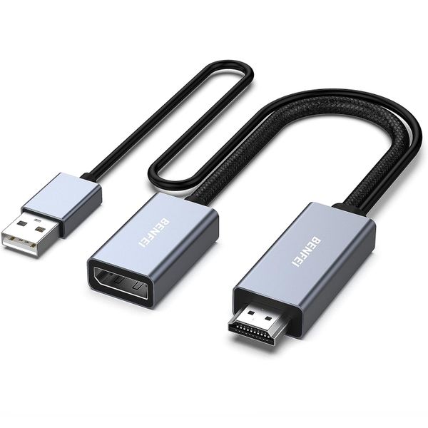 BENFEI adaptér HDMI na DisplayPort 4K 60Hz 2K 144Hz 1080P 165Hz jednosmerný sivý