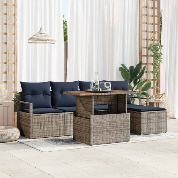 vidaXL Záhradný jedálenský set 6 pcs Šedá a námornícka modrá
