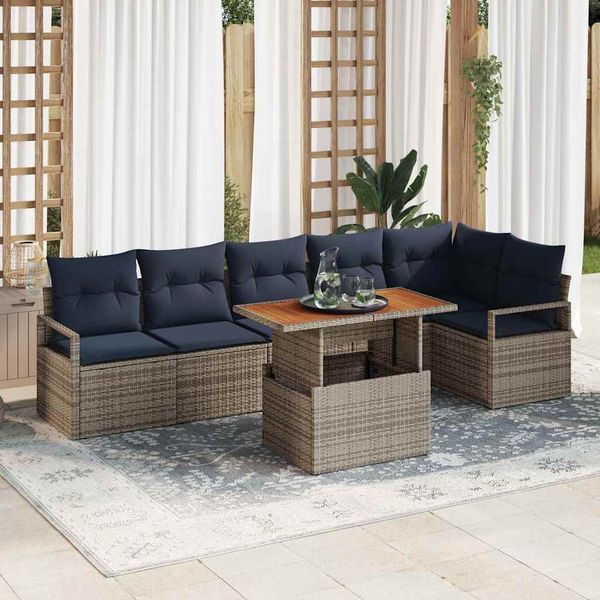 vidaXL Záhradný jedálenský set 7 pcs Šedá a námornícka modrá