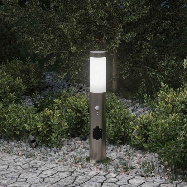 vidaXL Stĺpikové svietidlo so senzorom a zásuvkou 50 cm nehrdzavejúca oceľ IP44