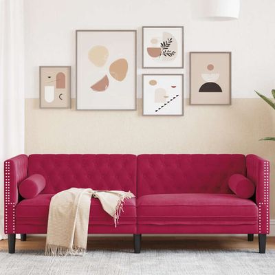 vidaXL 3-miestna pohovka Chesterfield s opierkami vínovo-červená zamat