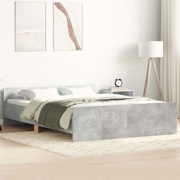vidaXL Posteľný rám s predným a zadným čelom, betónovo sivý 135x190 cm