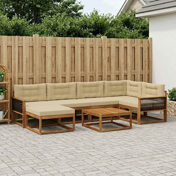 vidaXL Záhradná súprava gaučov s vankúšom 7 pcs Prírodná a béžová