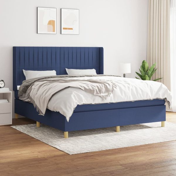vidaXL Posteľný rám boxspring s matracom modrý 160x200 cm látka