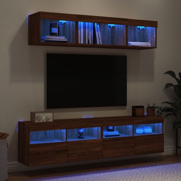 vidaXL 5-dielne TV nástenné skrinky s LED hnedý dub kompozitné drevo