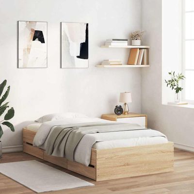vidaXL Posteľný rám so zásuvkami dub sonoma 90x200 cm kompozitné drevo