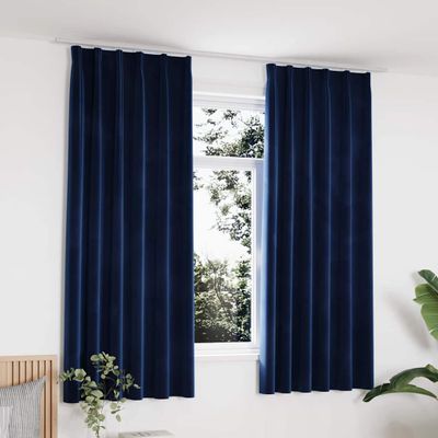 vidaXL Zatemňovacie závesy 2 ks s háčikmi, zamat, tmavomodré 140x175cm
