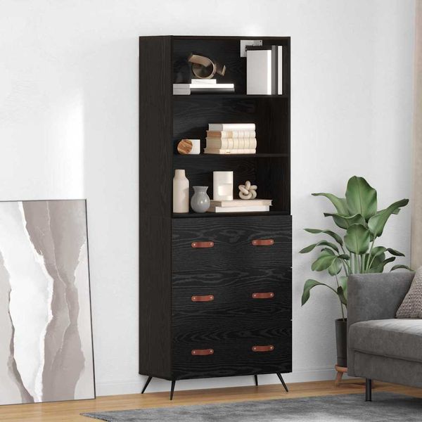 vidaXL Highboard Čierny dub 69,5 x 34 x 180 cm Kompozitné drevo
