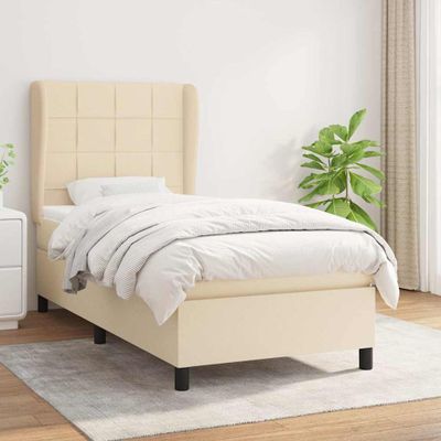 vidaXL Posteľný rám boxsping s matracom krémový 90x200 cm látka