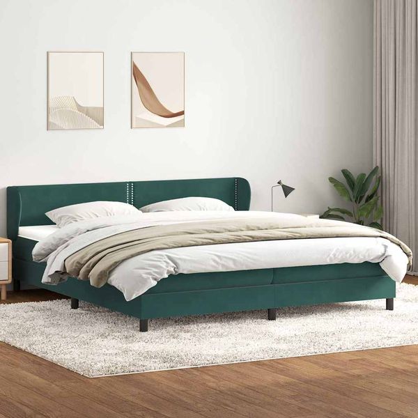 vidaXL Posteľný rám boxsping s matracmi tmavozelená 180x220 cm zamat