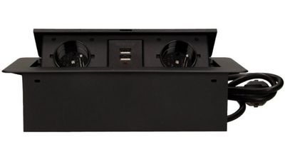 Výklopný blok zapustený ORNO OR-AE-13126/B/3M, 2x 230V a 2x USB, kábel 3m, čierny