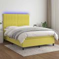 vidaXL Posteľ boxsping s matracom a LED zelená 140x190 cm látka