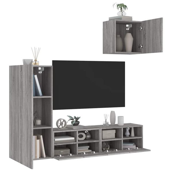 vidaXL 4-dielne TV nástenné skrinky sivý dub sonoma kompozitné drevo