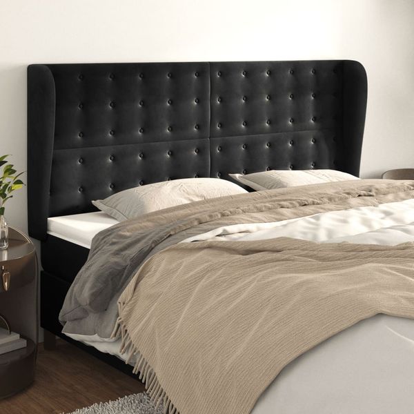 vidaXL Čelo postele so záhybmi čierne 203x23x118/128 cm zamat