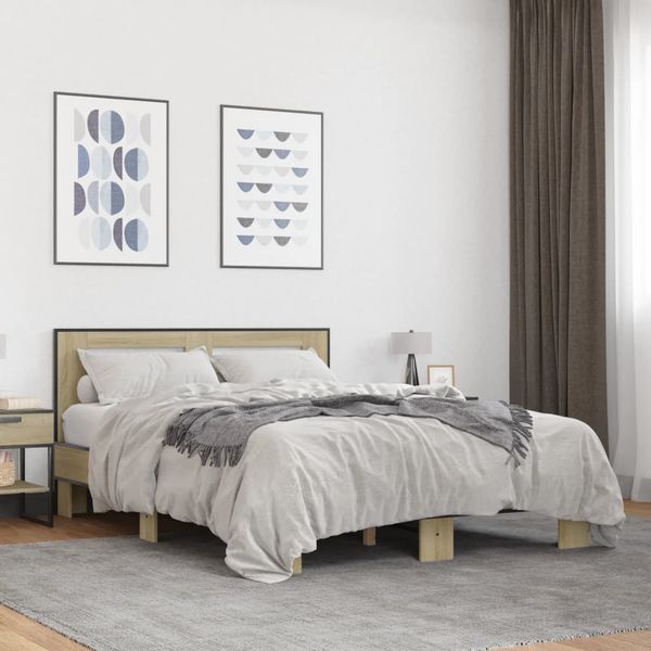 vidaXL Posteľný rám dub sonoma 140x200 cm kompozitné drevo a kov