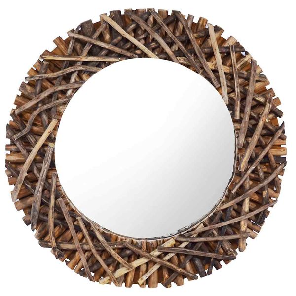 vidaXL Nástenné zrkadlo 60 cm teakové drevo okrúhle