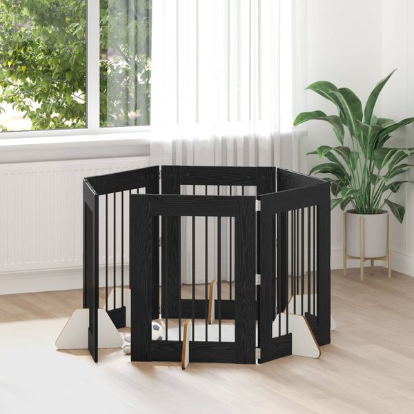 vidaXL Brána pre psov so stojanmi 6 pcs Čierny dub 60 x 80 cm