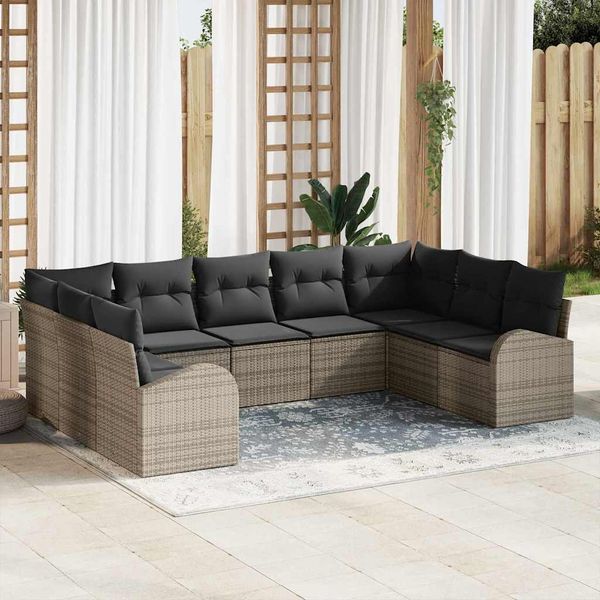 vidaXL Sada pohoviek s vankúšom 9 pcs Sivá Poly Ratan