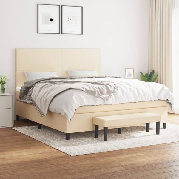 vidaXL Posteľný rám boxspring s matracom krémový 160x200 cm látka