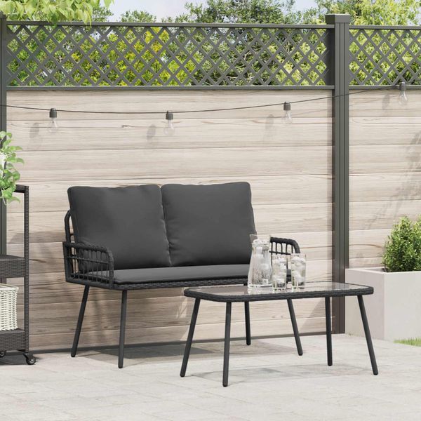 vidaXL Záhradný jedálenský set s vankúšom 2 pcs Čierna polyratan