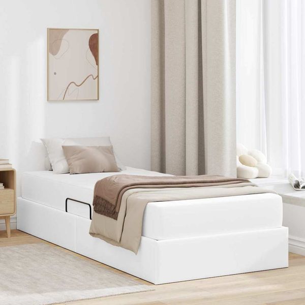 vidaXL Postel s úložným prostorem a matrací 2 pcs Biela Koža