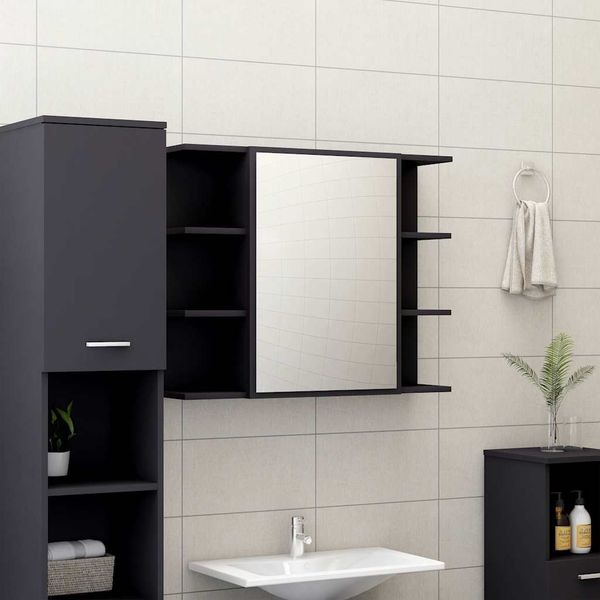 vidaXL | Zrkadlová skrinka | Sivá 80 x 20,5 x 64 cm Kompozitné drevo