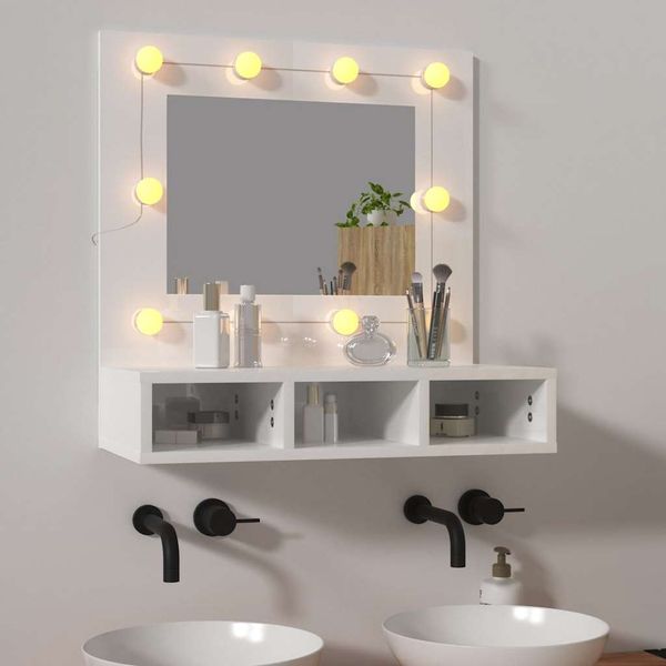 vidaXL Zrkadlová skrinka s LED lesklá biela 60x31,5x62 cm